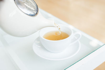 High angle view of coffee on table