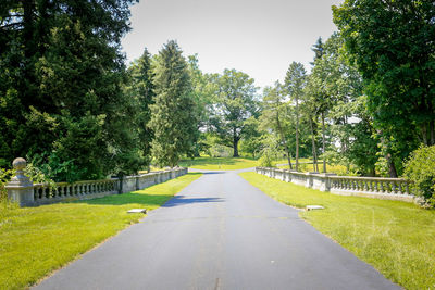 Road amidst trees against clear sky