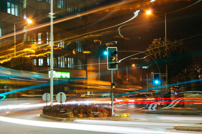 Light trails on road at night