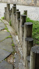 Wooden post in grass