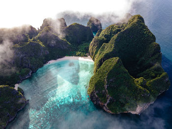 Panoramic view of rocks on sea