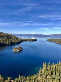 Scenic view of lake tahoe against sky