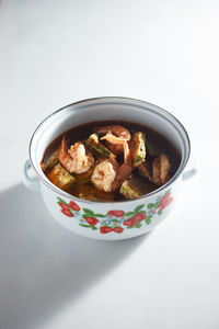 High angle view of food in bowl on table