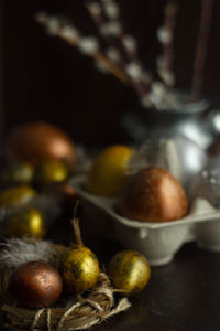 High angle view of fruits in bowl on table