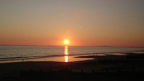 Scenic view of sea against clear sky during sunset