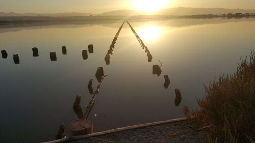 Scenic view of lake against sky during sunset