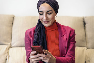 Muslim woman working from home