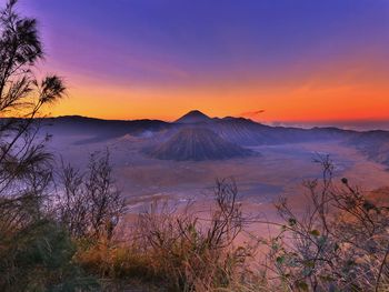 Scenic view of mountains during sunset