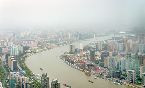 High angle view of buildings in city