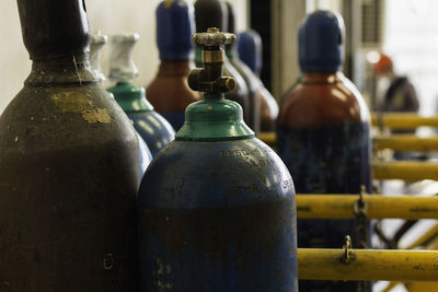 Oxygen tank set hurts well. oxygen tank tank in the factory. old argon tank storage in factory.