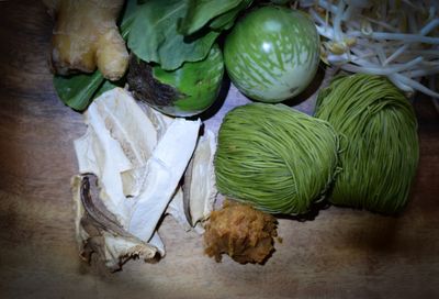 High angle view of vegetables on table