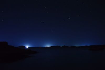 Scenic view of silhouette mountain against sky at night