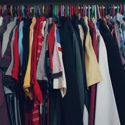 Full frame shot of colorful clothes hanging on rack