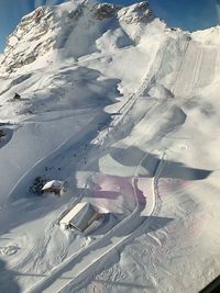 Aerial view of snow covered landscape