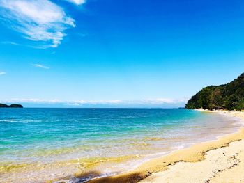 Scenic view of sea against blue sky