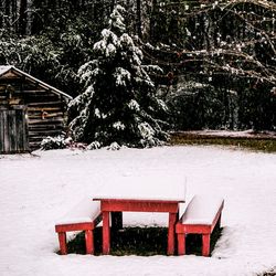 Built structure in winter landscape