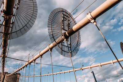 Low angle view of fence against sky