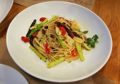 Close-up of salad served in plate on table