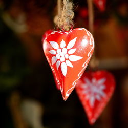 Close-up of heart shape hanging on tree