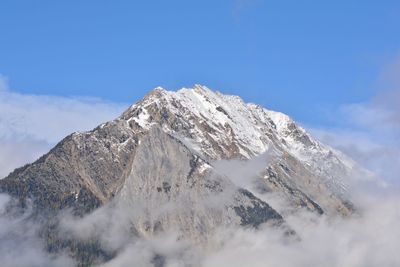 Low angle view of snowcapped mountain against sky