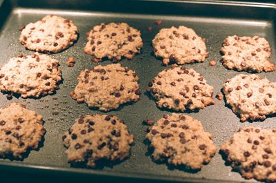 High angle view of cookies