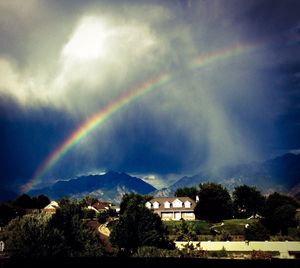 Scenic view of rainbow over mountains