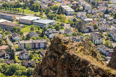 High angle view from the rotenfels of bad muenster am stein ebernburg with rocks in the foreground