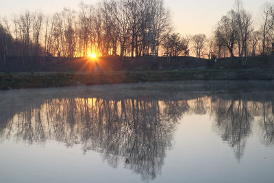 Scenic view of lake against sky during sunset