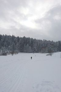 Scenic view of snow covered landscape against sky