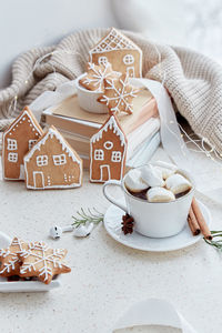 Close-up of christmas decorations on table