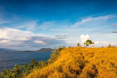 Landscape against calm blue sea