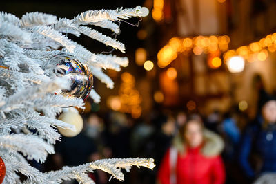 Close-up of illuminated christmas lights at night