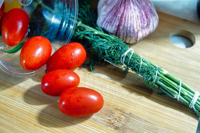 High angle view of tomatoes on table