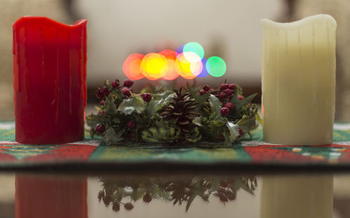 Close-up of flowers on table