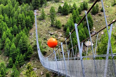 Man walking on the longest suspended bridge in the world