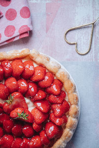 Directly above shot of strawberry cake