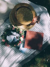 High angle view of flower on table