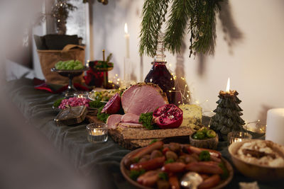 Christmas food and decoration on table