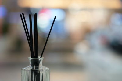 Close-up of drink in jar on table