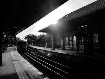 Railroad station platform in city