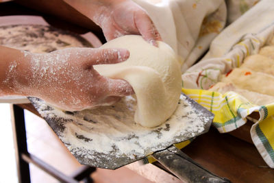 High angle view of person preparing food