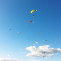 Low angle view of hot air balloons