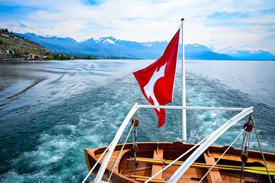 Low angle view of boat in sea against sky