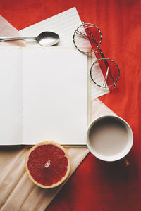 High angle view of coffee on table