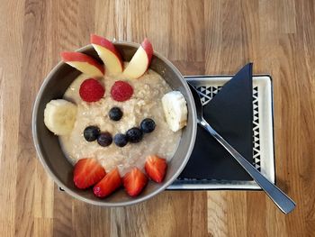 High angle view of breakfast on table