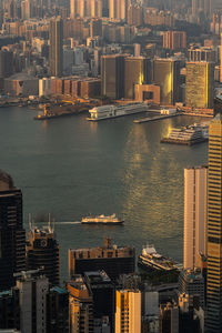 High angle view of buildings in city, hong kong