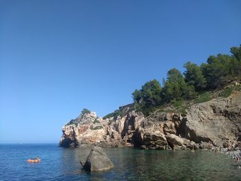 Scenic view of sea against clear blue sky