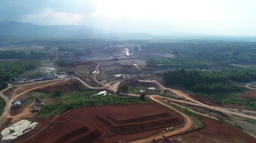 High angle view of road amidst landscape against sky