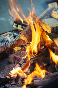 Close-up of bonfire on barbecue grill