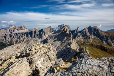 Scenic view of rocky mountains against sky